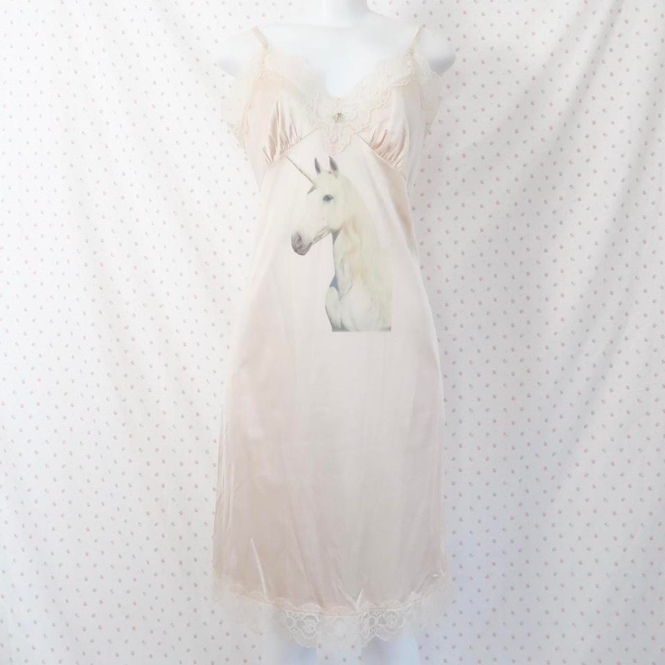 Unicorn Slip Dress Y2k Lace Trim Satin Cami Dress Fairycore Coquette